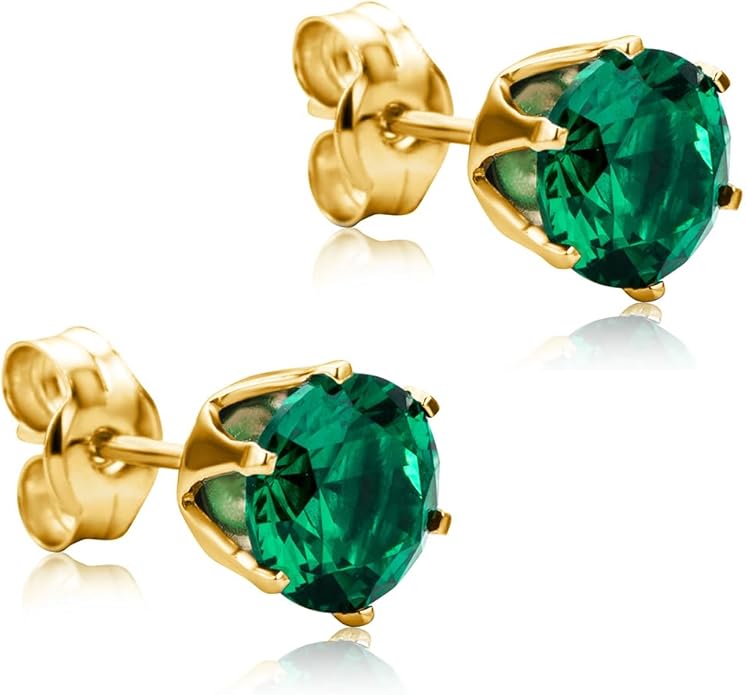 Round 14K Gold Earrings for Women in Solid 14K White Gold 585/14K Yellow Gold 585 with Ruby/Sapphire/Zirconia/Emerald Gemstones, Stud Earrings For Women,Women's Jewelry Delivered in Jewelry Box