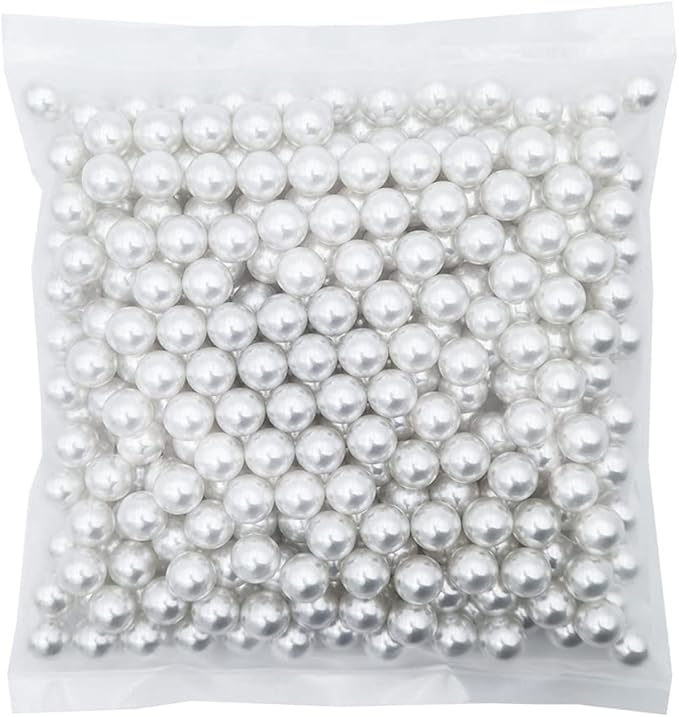 INSPIRELLE 340pcs White Undrilled ABS Art Faux Pearls for Vase Fillers, 12mm No Hole Makeup Beads to Hold Brush Eyeliner, Imitation Round Pearl Beads for Table Scatter Home Wedding Decoration