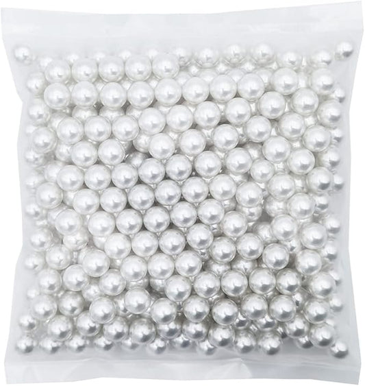 INSPIRELLE 340pcs White Undrilled ABS Art Faux Pearls for Vase Fillers, 12mm No Hole Makeup Beads to Hold Brush Eyeliner, Imitation Round Pearl Beads for Table Scatter Home Wedding Decoration