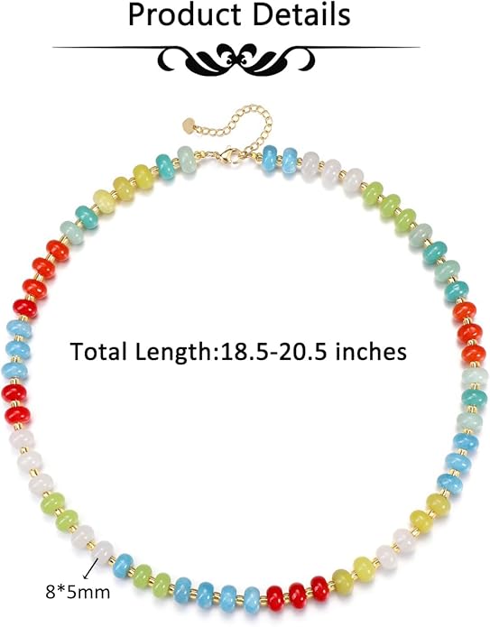 CrystalTears Beaded Gemstone Necklace for Women, Womens Colorful Boho Stone Bead Choker Necklace, Handmade Natural Crystal Stone Summer Beach Jewellery Gifts for Women Mom Christmas