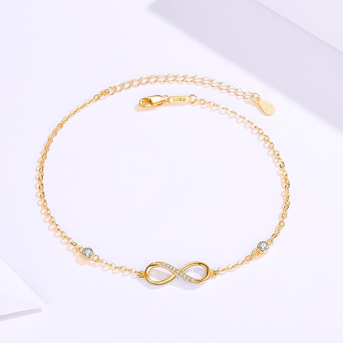 MEDWISE Womens Infinity Anklet Bracelet 925 Sterling Silver Endless Love Symbol Ankle Bracelet Adjustable Plus Size Large Bracelet Gifts for her Mother’s Day Gifts