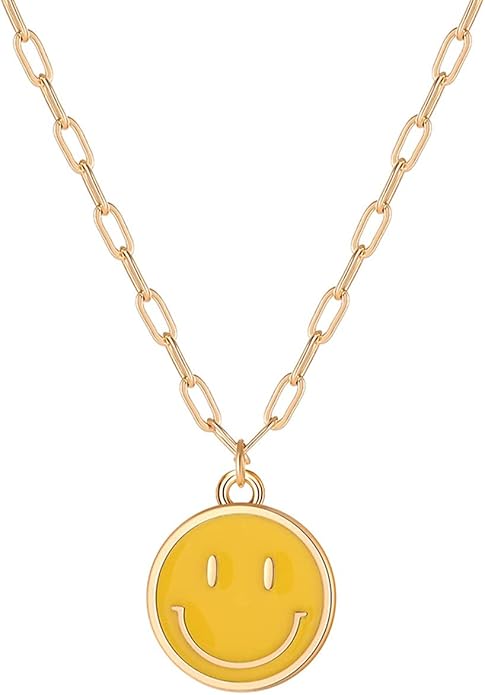Smile Pendant Necklace Smile Face Chain Necklace Paperclip Necklace Cute Round Pendant Necklace Preppy Jewelry for Women Girls