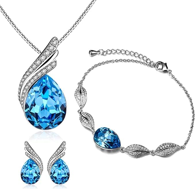 Charming Crystal Jewelry Sets For Women 18K White Gold Plating Bracelet Necklace And Earrings Sets For Wife Girlfriend Or Mothers Idea Gift For Mother's day
