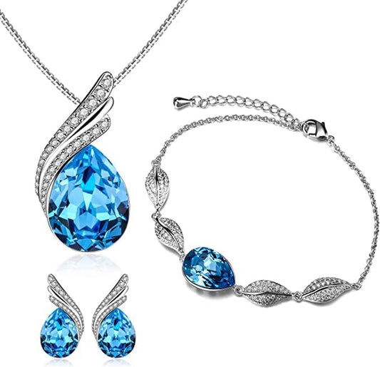 Charming Crystal Jewelry Sets For Women 18K White Gold Plating Bracelet Necklace And Earrings Sets For Wife Girlfriend Or Mothers Idea Gift For Mother's day
