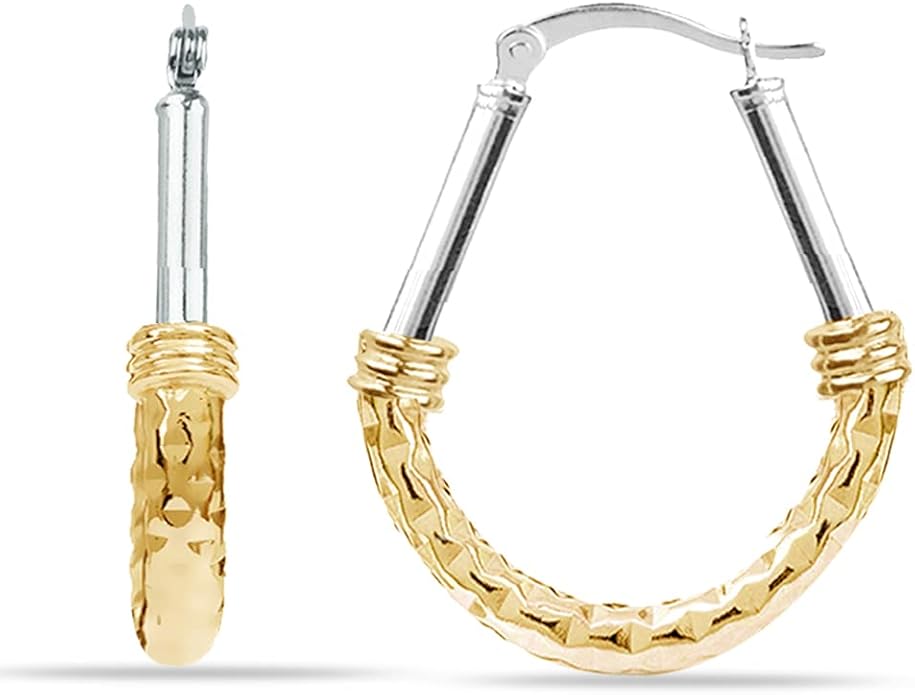 LeCalla 925 Sterling Silver Hoop Earrings | Italian Design Classic Diamond-Cut Textured Earring Hoops | Women's Drop Shape Oval Hoop Earring Jewelry for Women