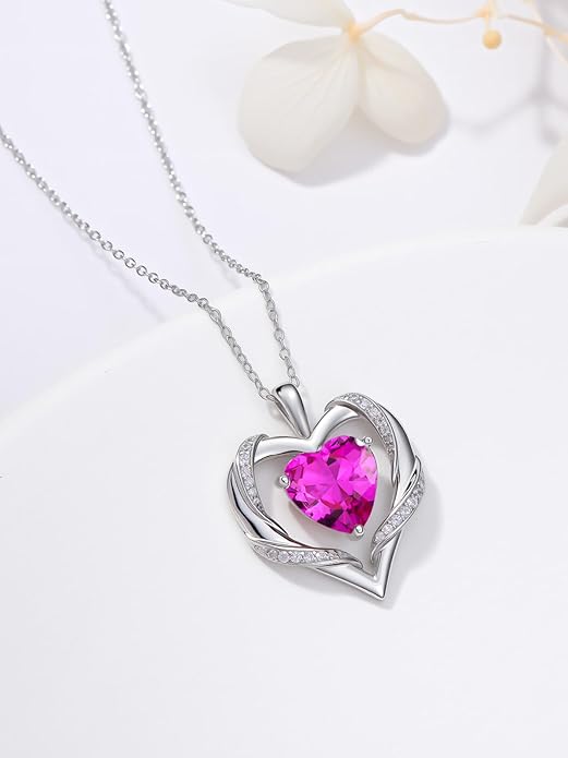 WINNICACA Birthday Gift for Mom Heart Necklace for Women 925 Sterling Silver Birthstone Necklace Jewelry Gift for Women Wife Her Girlfriend Sister