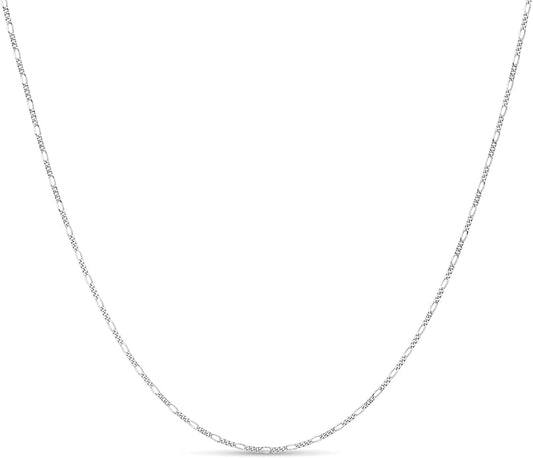 KEZEF Sterling Silver 1.5mm Figaro Chain Necklace for Women - 925 Italian Diamond Cut Chain, Available in Silver, 18K Yellow Gold, Rose Gold, 16-30 Inches