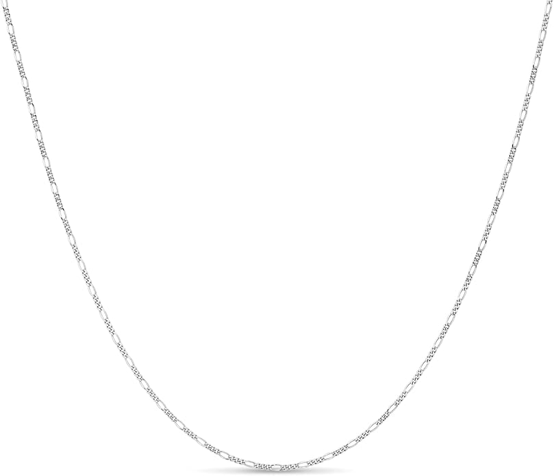 KEZEF Sterling Silver 1.5mm Figaro Chain Necklace for Women - 925 Italian Diamond Cut Chain, Available in Silver, 18K Yellow Gold, Rose Gold, 16-30 Inches