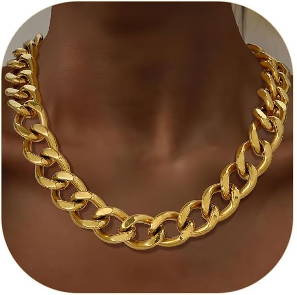 ChainsPro Cuban Link Chain for Women,Stainless Steel Chunky Necklace Silver/Gold Plated Thick Chain Choker, 12/16/20 mm Width,18" and 20" Punk Hip Hop Trendy Non Tarnish Jewelry Gifts
