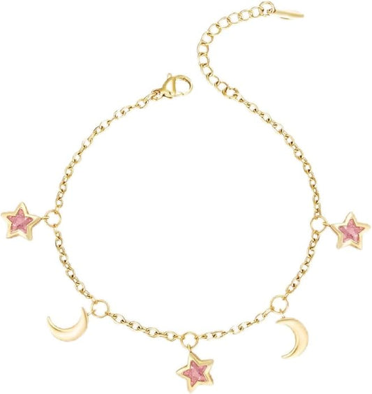 ZUDO Crystal Moon and Stars Dangling Choker Necklace – 18K Gold Plated Stainless Steel Celestial Jewelry for Women, Elegant Daily Wear Accessory