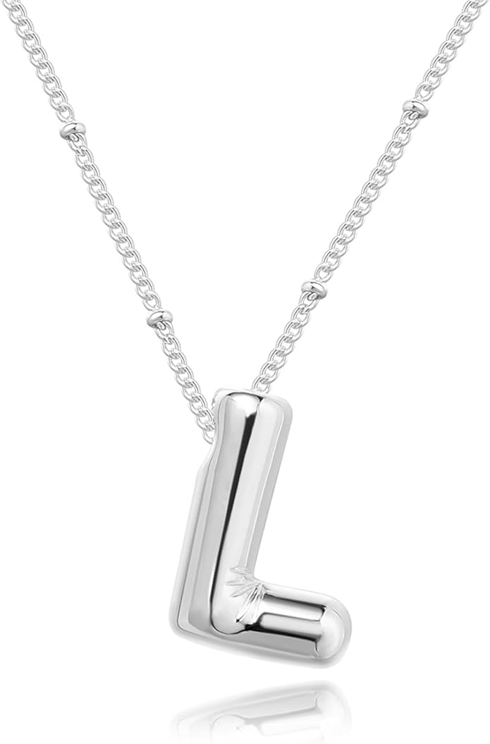 Initial Necklaces for Women, 14k Gold Plated Bubble Letter Necklace Chunky Gold Necklace Dainty Charm Initial Necklaces for Women Trendy Custom Preppy Stocking Stuff Necklace Christmas Gifts
