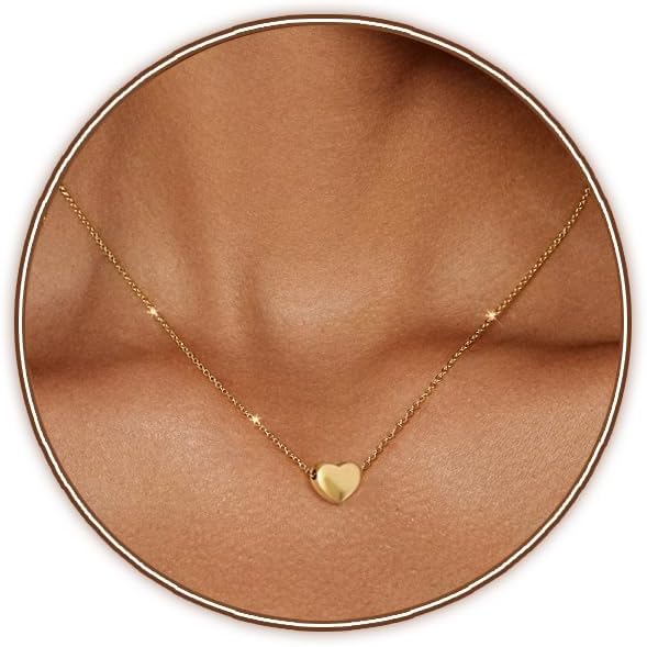 Zeffy Cute Heart Necklace 18k Gold/Silver Plated Tiny Heart Pendant Choker Necklaces Gold Love Heart Chain Necklace for Women Dainty Gold Jewelry Valentines Day Gifts for Women Girls Teen Girls
