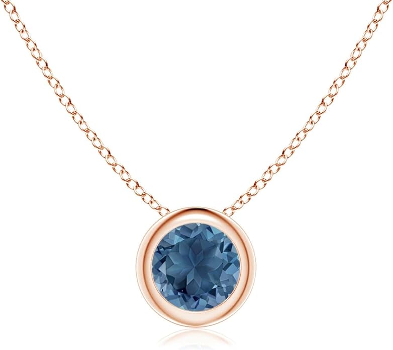 Angara Natural London Blue Topaz Solitaire Pendant for Women | Round Blue Topaz Pendant Necklace in 14K Solid Gold/Silver/Platinum With 18" Chain | December Birthday, Gemstone Jewelry Gift
