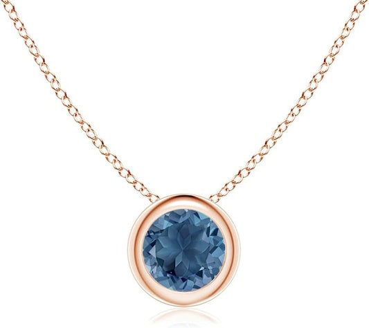 Angara Natural London Blue Topaz Solitaire Pendant for Women | Round Blue Topaz Pendant Necklace in 14K Solid Gold/Silver/Platinum With 18" Chain | December Birthday, Gemstone Jewelry Gift