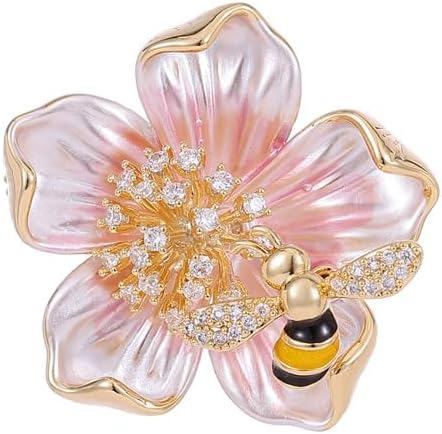 14K Gold High-End Suit Coat Pin, Unique Design Little Bee Flower Gold Brooch Pin for Women, Vintage Brooch