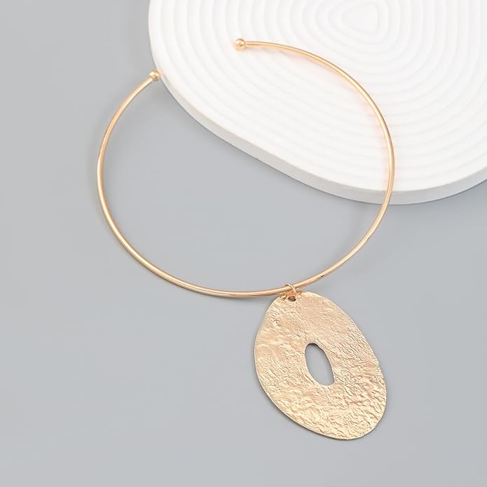 African Jewelry Gold Plated/Silver Choker Necklace for Women Men Unisex,Metal Circle Collar Necklace Irregular Pendant Necklace Statement Costume Ethnic Tribal Accessories