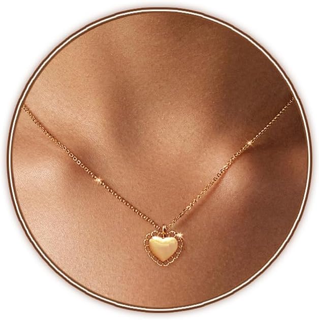 Zeffy Cute Heart Necklace 18k Gold/Silver Plated Tiny Heart Pendant Choker Necklaces Gold Love Heart Chain Necklace for Women Dainty Gold Jewelry Valentines Day Gifts for Women Girls Teen Girls