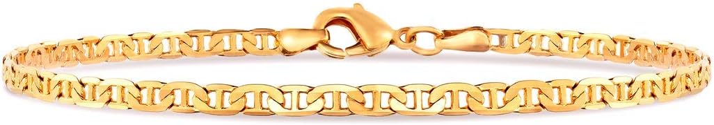 Barzel 18K Gold Plated Flat Marina Link Anklet for Women - Made In Brazil
