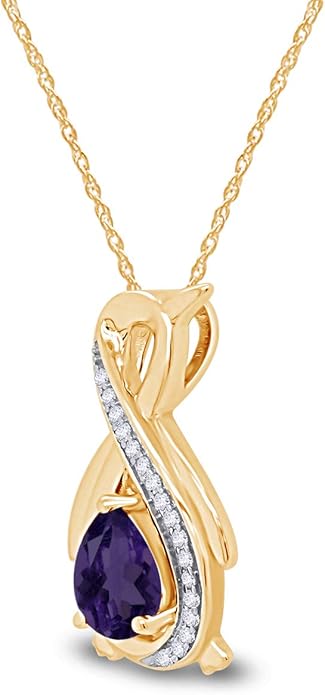 Infinity Penguin Pendant Necklace for Women, 14K Gold Over Sterling Silver with Pear & Round Cut Simulated Birthstone & White Diamond Accents, Dainty Animal Jewelry Gift with 18" Chain