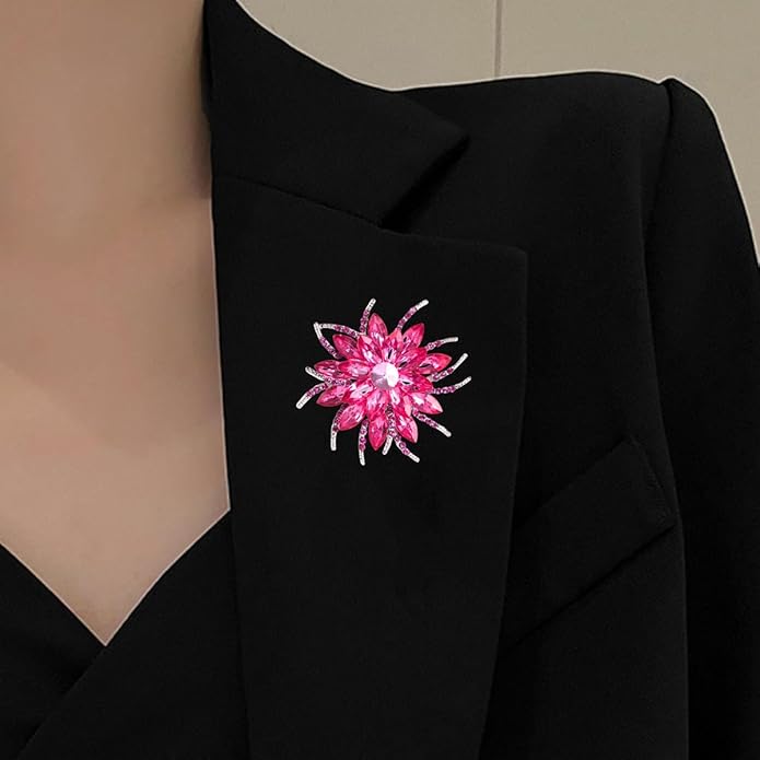 Rhinestone Sunflower Brooch Pin for Women Red Black Purple Large Flower Broochs Snowflake Brooch Marquise Wreath Brooches Jewelry