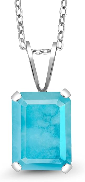 Gem Stone King Emerald Cut Pendant Necklace For Women | 925 Sterling Silver | Emerald Cut 9X7MM | Gemstone Birthstone | Fine Jewelry for Her Mom Wife | With 18 Inch Silver Chain