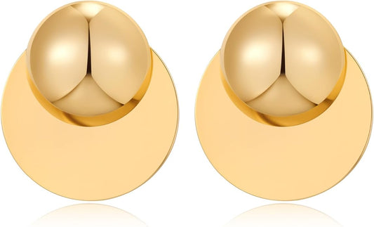 FAMARINE Big Disc Drop Earrings Gold Dangle Earrings Round Hammered Earrings Women