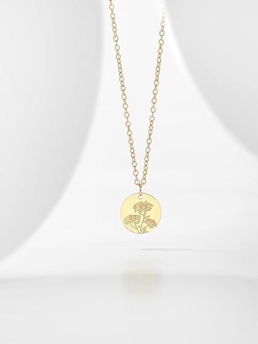 Birth Flower Necklace, 14K Gold Plated Floral Pendant Necklaces for Women, Simple Dainty Birth Month Flower Necklace, Birthday Jewelry for Women - 12 Month
