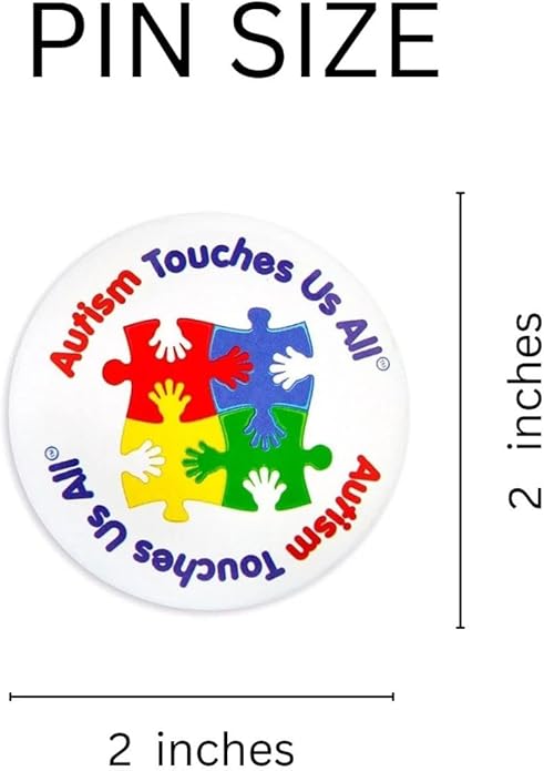 Fundraising For A Cause | Round Autism Touches Us All Puzzle Piece Button Pins – Inexpensive Autism/Asperger’s Awareness Pins for Teachers and Fundraising Events