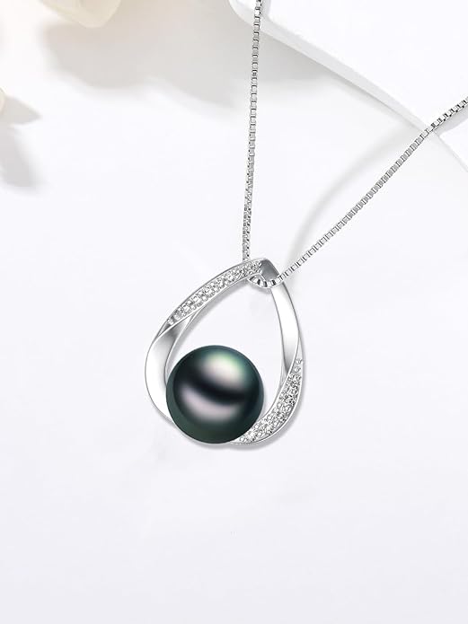 KANNSOAR Tahitian Black Pearl Pendant Necklace AAAA 18K White Gold Plated 925 Sterling Silver Black Pearl Jewelry Gift for Women Mother Wife Her for Anniversary Christmas Birthday