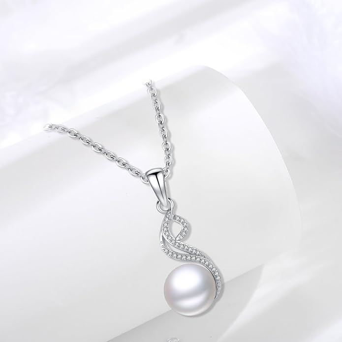 Sebina Pearl Pendant Necklace for Women,925 Sterling Silver Pendant Jewelry,Anniversary Christmas Birthday Valentines Gifts for Wife, Mom, Dauhter, Girlfriend,Her