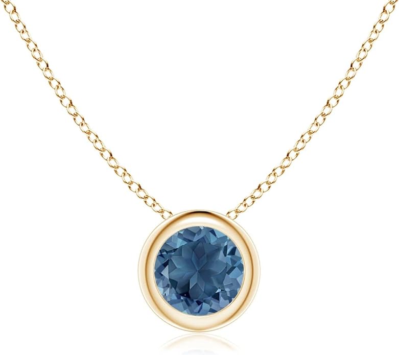 Angara Natural London Blue Topaz Solitaire Pendant for Women | Round Blue Topaz Pendant Necklace in 14K Solid Gold/Silver/Platinum With 18" Chain | December Birthday, Gemstone Jewelry Gift