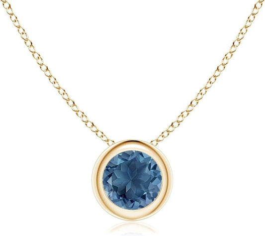 Angara Natural London Blue Topaz Solitaire Pendant for Women | Round Blue Topaz Pendant Necklace in 14K Solid Gold/Silver/Platinum With 18" Chain | December Birthday, Gemstone Jewelry Gift