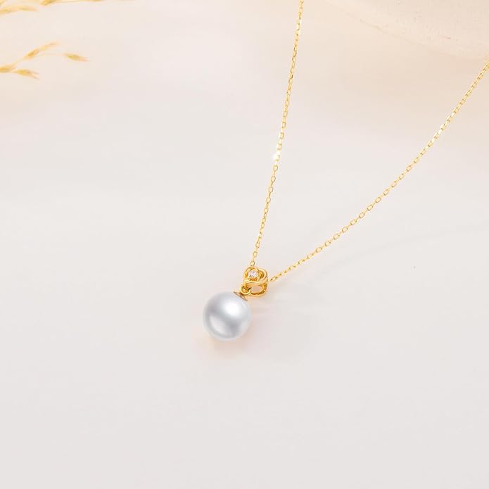 NFYBD 14K Gold Pearl Necklace for Women,9MM Freshwater Cultured White Pearl Heart Pendant Necklaces for Her Wife Mom Gifts for Anniversary Birthday Mothers Day 16+1+1