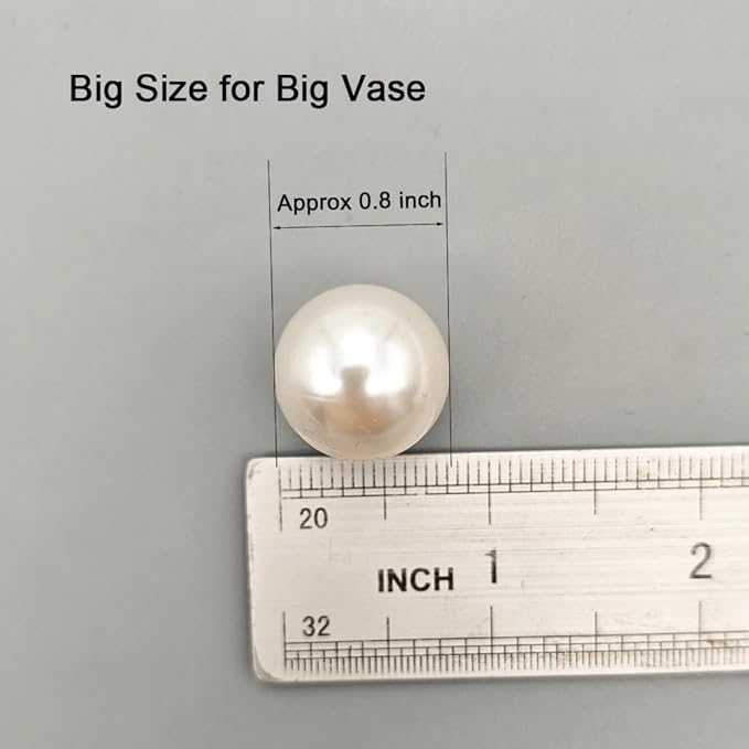 INSPIRELLE 20mm (0.79 Inch) White Lustrous ABS Undrilled Art Faux Pearls for Big Containers, 70pcs Big Size No Hole Makeup Beads Imitation Round Pearl Beads for Table Scatter Home Wedding Decoration