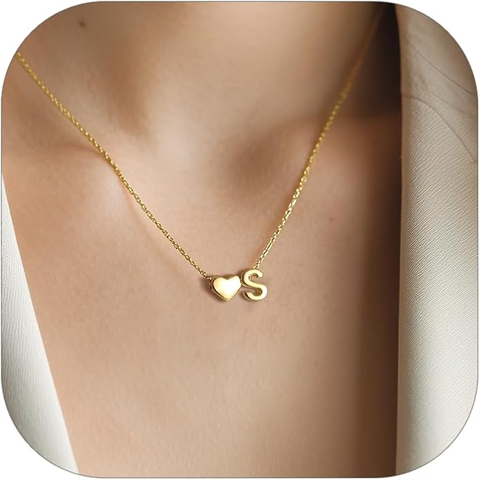 PROSILVER Initial Heart Necklace for Women, 925 Sterling Silver Tiny Heart Letter Necklace Siver, Gold Necklace, Come with Box