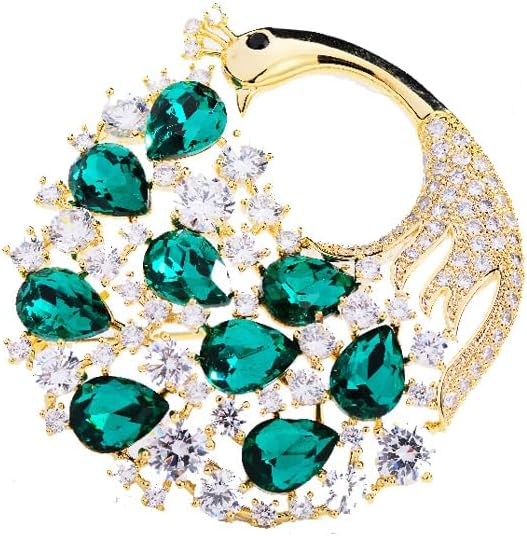 14K Gold Phoenix Tail Feather Brooch, Sparkling Moissanite Enamel Brooch - Beautiful Brooch Jewelry Gift