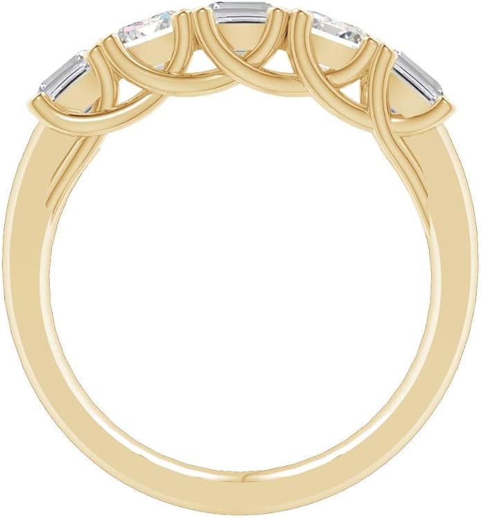 Houston Diamond District 1 to 6 Carat LAB GROWN Emerald Cut 5 Stone Ring Diamond Wedding Band Value Collection (E-F Color VS1-VS2 Clarity)