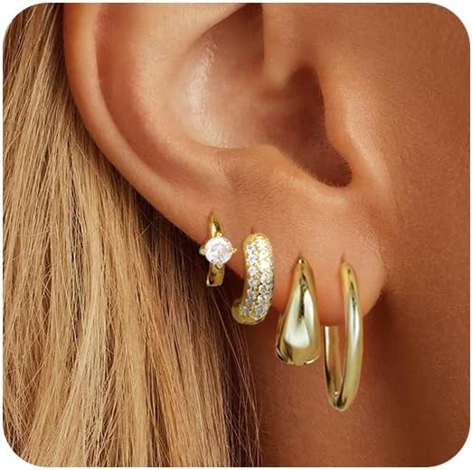 Small Gold Hoop Earrings Set for Women, 14K Gold Plated Lightweight Earrings Sets for Multiple Piercing, Hypoallergenic Huggie Gold Hoops Earrings for Women Jewelry