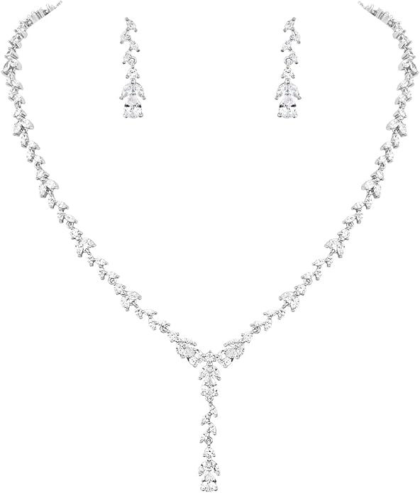 MEEDOZ Bridal Wedding Jewelry CZ Set Marquise Teardrop Cubic Zirconia Pendant Necklace and Dangle Earring Bracelet Sets for Women