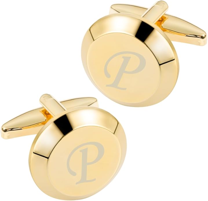 GWD Cufflinks for Men Stainless Steel Initial Cuff Links Alphabet Letter A-Z Groom Father Gift