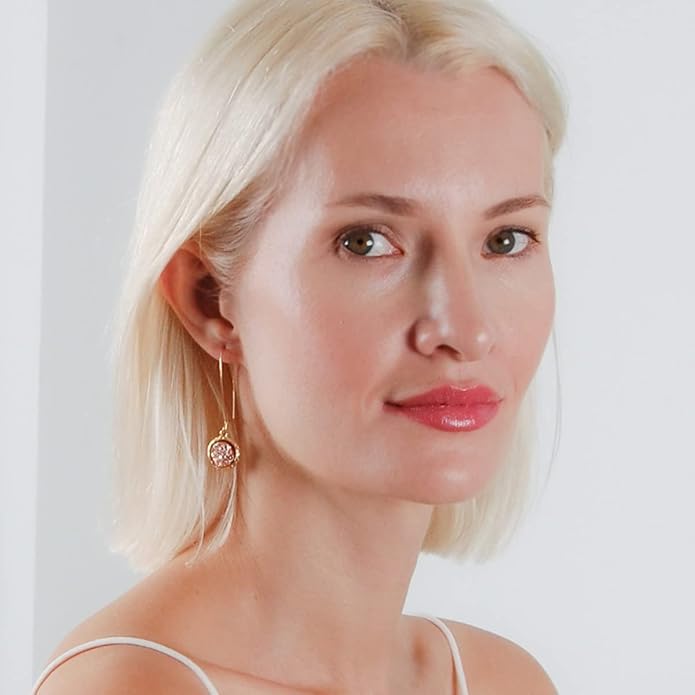 Simulated Druzy Threader Drop Earrings for Women - Gold, Silver, or Rose Gold Tone Trendy Boho Dangles with Sparkly Round Stone