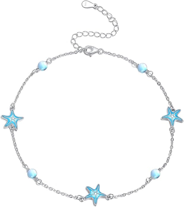 CRMAD Beach Starfish Anklet for Women Sterling Silver Moonstone Beach Anklet Irish Jewelry (starfish)