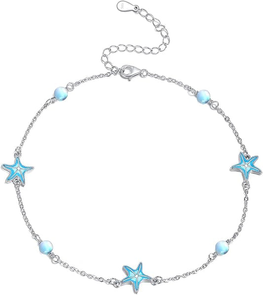 CRMAD Beach Starfish Anklet for Women Sterling Silver Moonstone Beach Anklet Irish Jewelry (starfish)