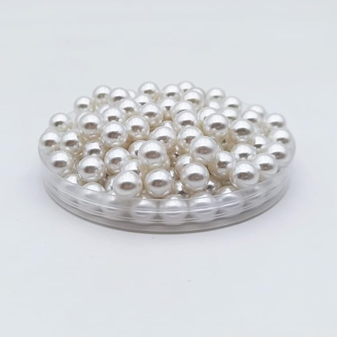 INSPIRELLE 580pcs White Undrilled ABS Art Faux Pearls for Vase Fillers, 10mm No Hole Makeup Beads to Hold Brush Eyeliner, Imitation Round Pearl Beads for Table Scatter Home Wedding Decoration