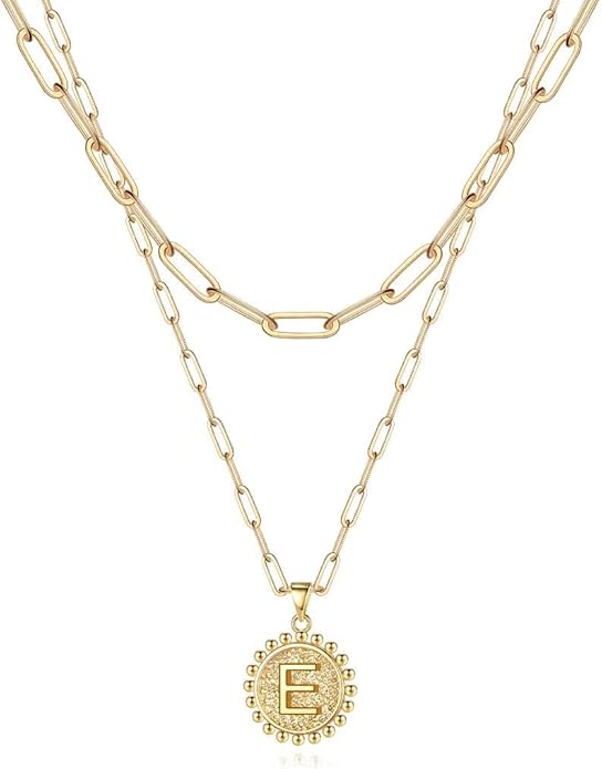Ursteel Layered Initial Necklaces for Women, 14K-Gold-Plated Dainty Layering Paperclip Chain Necklaces for Women Jewelry