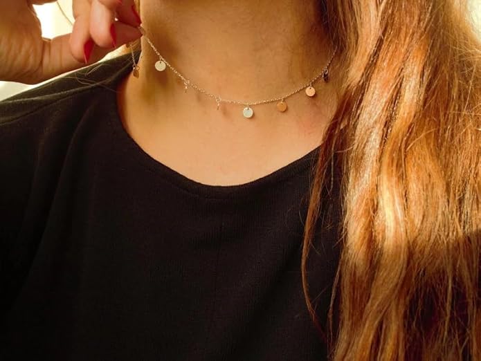 Gold Choker Necklaces 14K Gold Plated/Silver Disc Choker Necklaces Dangling Star Heart Pendant Necklaces Summer Beach Boho Necklaces Aesthetic Necklace Gift for Women