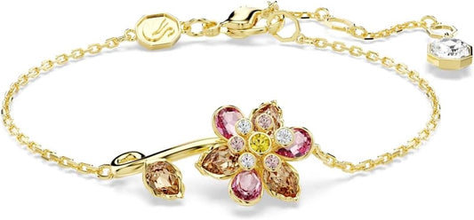 Swarovski Idyllia bracelet, Mixed cuts, Flower, Multicolored, Gold-tone finish
