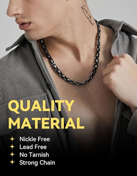 ChainsHouse Flat Byzantine Link Necklace for Men 6mm/8mm/10mm Width, 18K Gold Plated/Stainless Steel Black Byzantine Chain Necklaces, 18" 20" 22" 24" 26" 28" 30" Length, with Gift Box