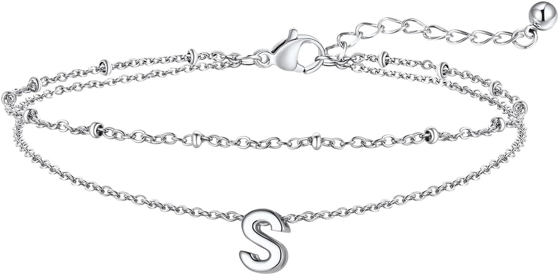FaithHeart Initial Ankle Bracelets for Women, Waterproof 14k Gold Plated Initial Anklets Non Tarnish Stainless Steel Layered Anklet Summer Beach Foot Jewelry