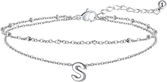 FaithHeart Initial Ankle Bracelets for Women, Waterproof 14k Gold Plated Initial Anklets Non Tarnish Stainless Steel Layered Anklet Summer Beach Foot Jewelry